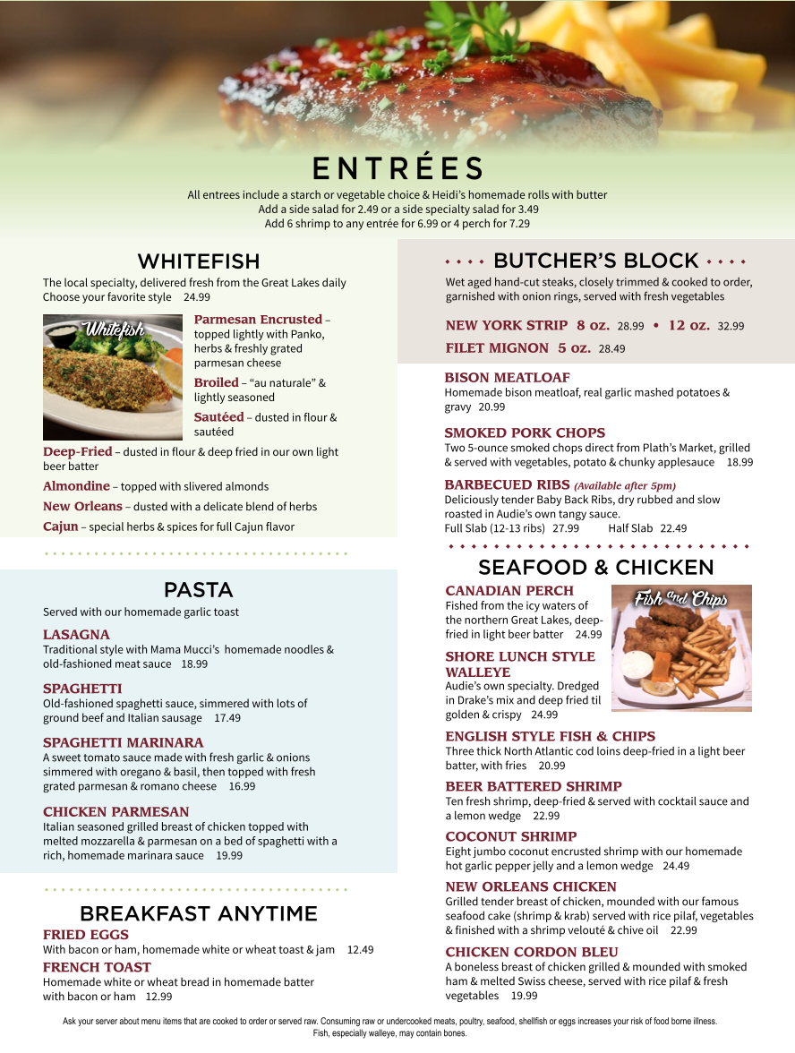 Audie's Restaurant Menu - Image 1