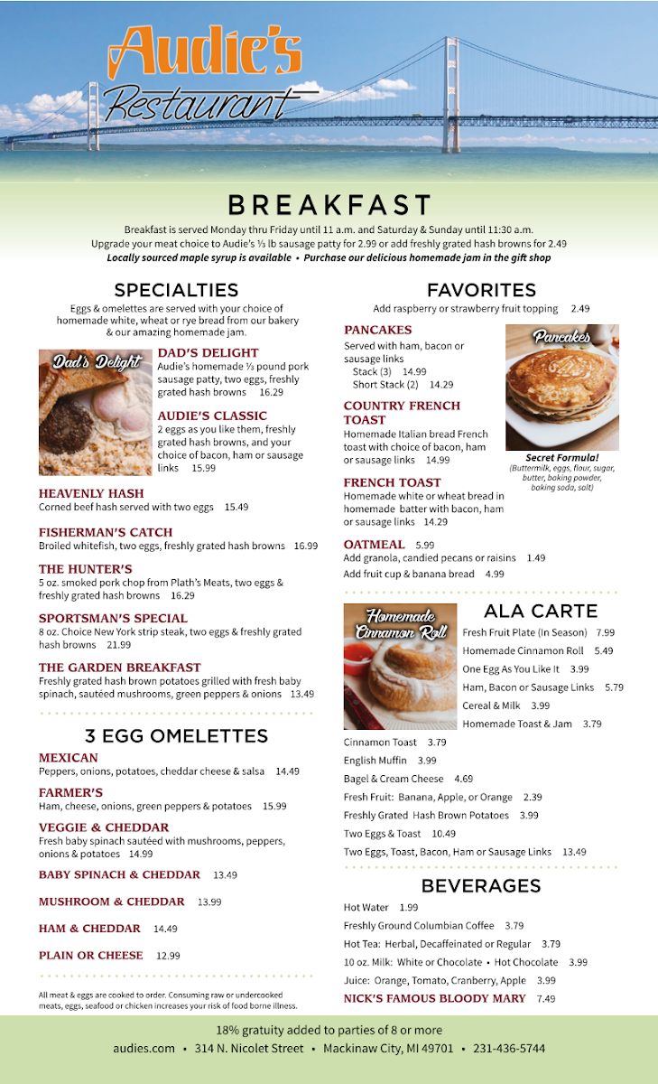 Audie's Restaurant Menu - Image 2