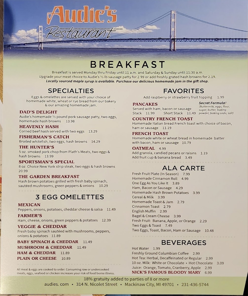 Audie's Restaurant Menu - Image 5